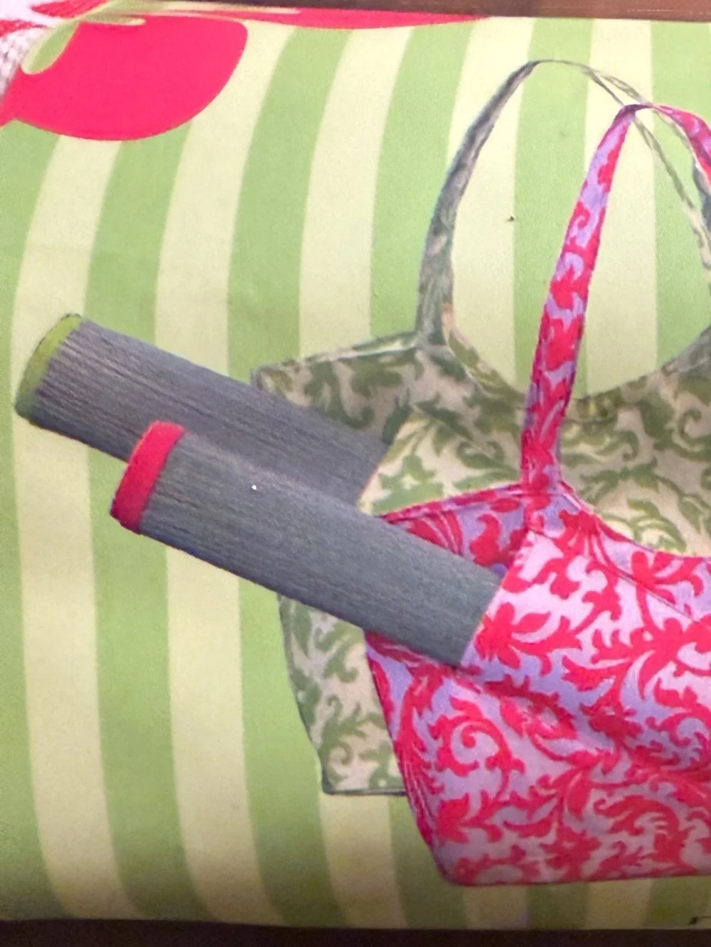 Ashburn Green Scroll Print Straw Beach Tote Bag